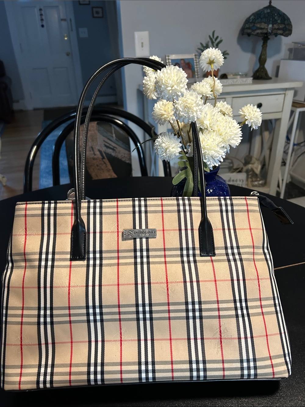 Plaid Tote Handbag in Beige and Black by Burberry-style